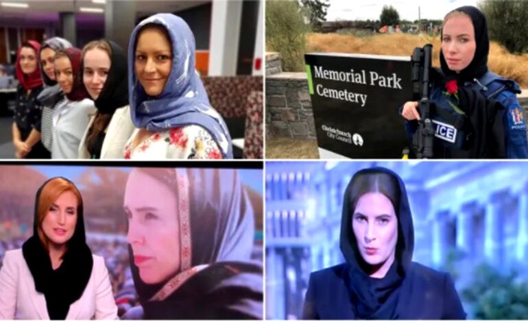  न्यूज़ीलैंड की महिलाओं ने देश के मुसलमानों के साथ एकजुटता दिखाने के लिए स्कार्फ से अपने सर ढंके।