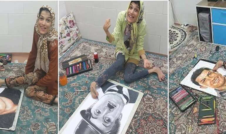  शारीरिक अपंगता के बावजूद पैरों से चित्र बनाकर दुनिया में धूम मचाने वाली ईरानी लड़की फतेमेह हमामी नसराबादी।